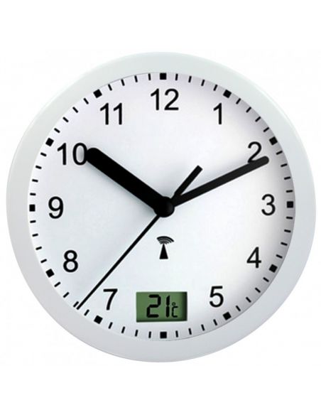 Horloge Ø 170 mm - Etanche IP54 - Thermomètre - Sur pile - ABS blanc