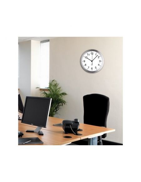 Horloge Ø 250 mm- Verre minéral - Sur pile - Aluminium brossé