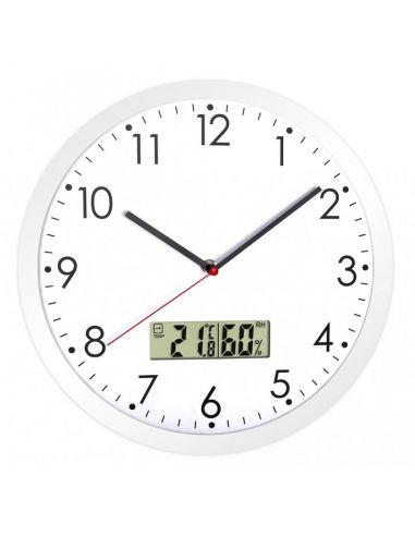 Horloge Ø 300 mm - Etanche IP54 - Thermomètre - Hygromètre - Sur pile