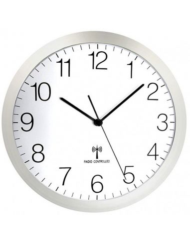 Horloge Ø 300 mm - Radio-pilotée - Silencieuse - ABS alu - Sur pile
