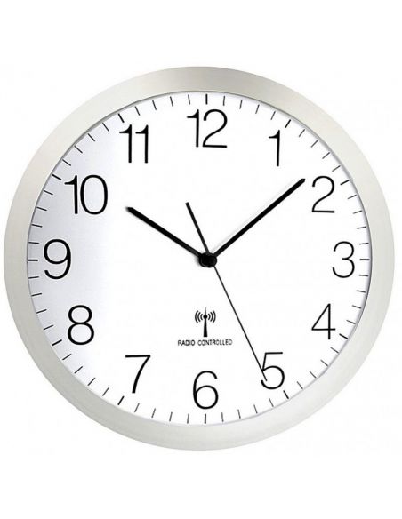 Horloge Ø 300 mm - Radio-pilotée - Silencieuse - ABS alu - Sur pile