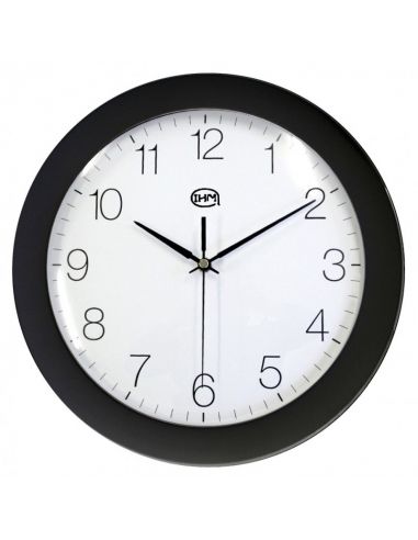 Horloge Ø 300 mm - Verre minéral bombé - Silencieuse - ABS noir - Sur pile