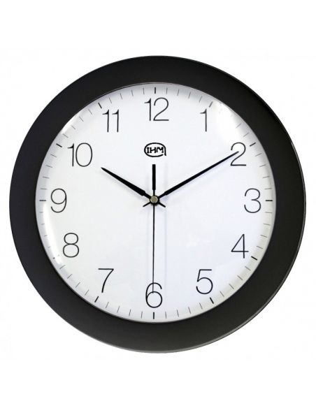 Horloge Ø 300 mm - Verre minéral bombé - Silencieuse - ABS noir - Sur pile