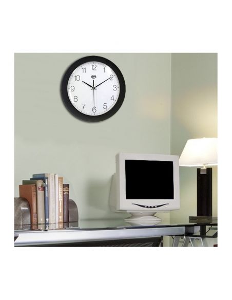 Horloge Ø 300 mm - Verre minéral bombé - Silencieuse - ABS noir - Sur pile