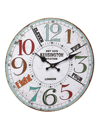 Horloge Ø 337 mm "Vintage Kensington Station" - Fibre de bois - Sur pile