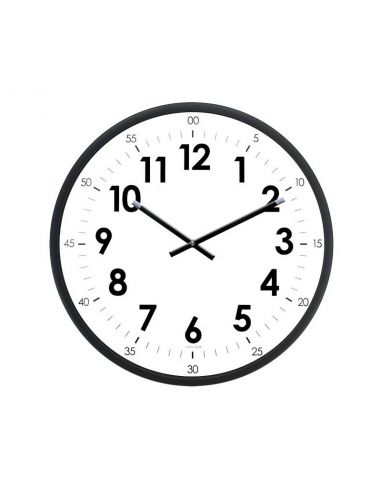 Horloge Ø 400 mm - Verre plexi - Sur pile - ABS noir - Graduation heures/minutes - Sur pile