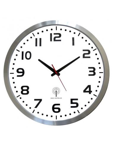 Horloge Ø 500 mm - Verre minéral - Sur pile - Aluminium - Radio-pilotée - Sur pile