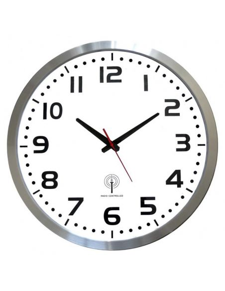 Horloge Ø 500 mm - Verre minéral - Sur pile - Aluminium - Radio-pilotée - Sur pile