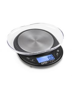 Balance de poche plate avec grande plateau en inox et coupelle de tarage pratique