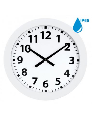 Horloge Ø 600 mm - Verre minéral - Sur pile - ABS blanc - Etanche IP65