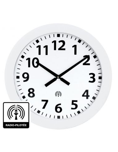 Horloge Ø 600 mm - Verre minéral - Sur pile - ABS blanc - Radio-pilotée