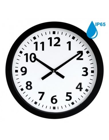 Horloge Ø 600 mm - Verre minéral - Sur Pile - ABS noir - Etanche IP65