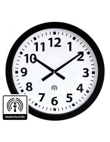 Horloge Ø 600 mm - Verre minéral - Sur Pile - ABS noir - Radio-pilotée