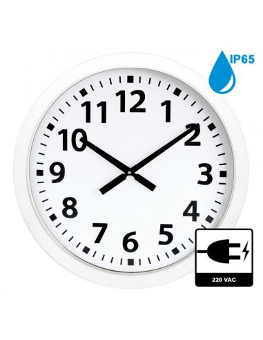 Horloge Ø 600 mm - Verre minéral - Sur secteur - ABS blanc - Etanche IP65