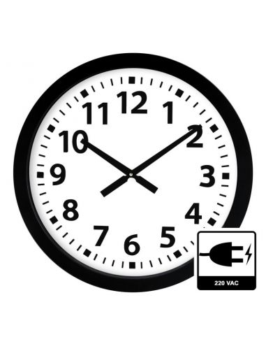 Horloge Ø 600 mm - Verre minéral - Sur secteur - ABS noir