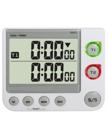 Minuteur digital - 100 h - 2 lignes d'affichage - Jusqu'à 2 compteurs et/ou 2 décompteurs