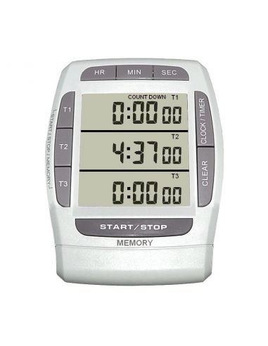 Minuteur digital - 100 h - 3 lignes d'affichage - 1 compteurs et 3 décompteurs