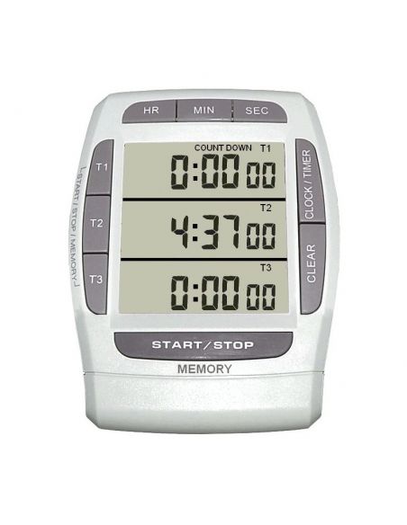 Minuteur digital - 100 h - 3 lignes d'affichage - 1 compteurs et 3 décompteurs