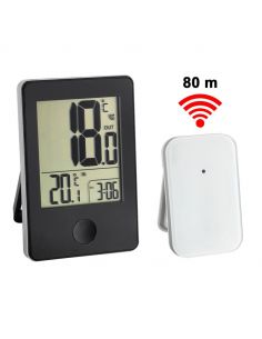 Double Thermomètre int/ext / Horloge - coloris noir