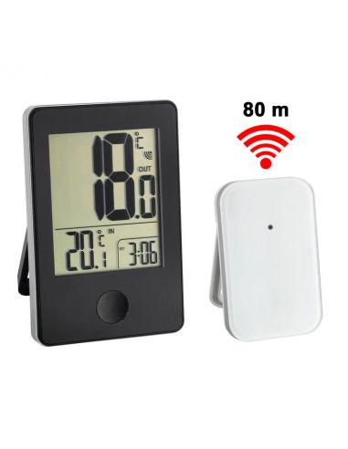 Double Thermomètre int/ext / Horloge - coloris noir