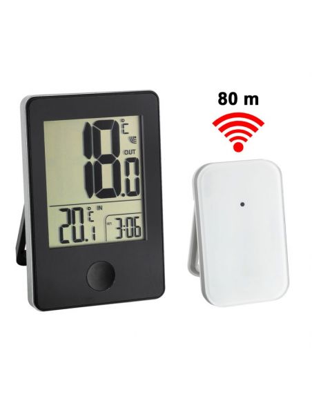 Double Thermomètre int/ext / Horloge - coloris noir