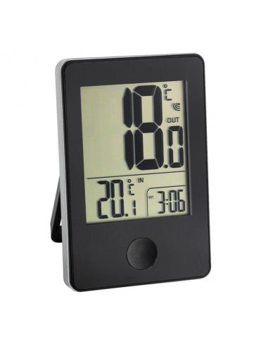 Double Thermomètre int/ext / Horloge - coloris noir