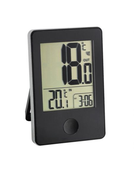 Double Thermomètre int/ext / Horloge - coloris noir