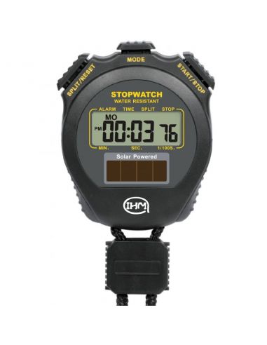 Chronomètre solaire - 24h - 2 mémoires - Horloge / Calendrier/Alarme - Energie solaire