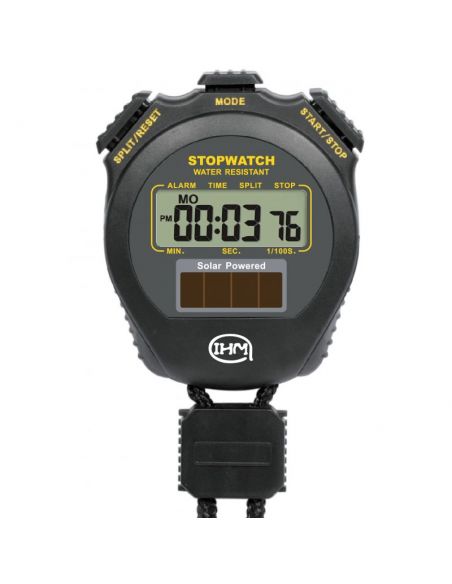 Chronomètre solaire - 24h - 2 mémoires - Horloge / Calendrier/Alarme - Energie solaire