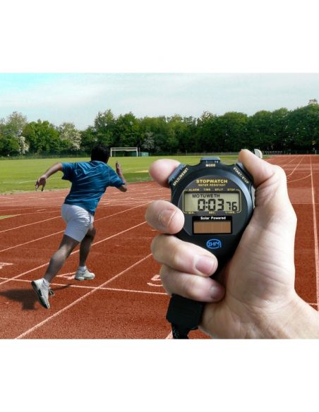 Chronomètre solaire - 24h - 2 mémoires - Horloge / Calendrier/Alarme - Energie solaire