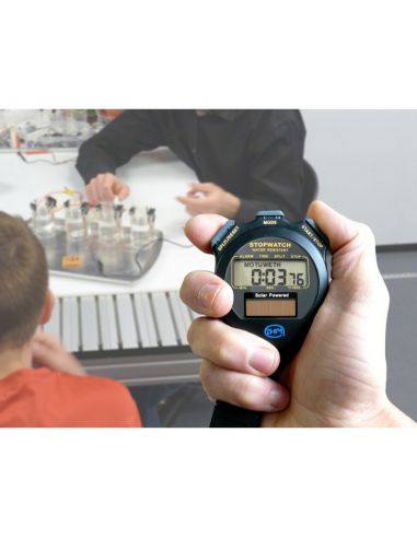 Chronomètre solaire - 24h - 2 mémoires - Horloge / Calendrier/Alarme - Energie solaire
