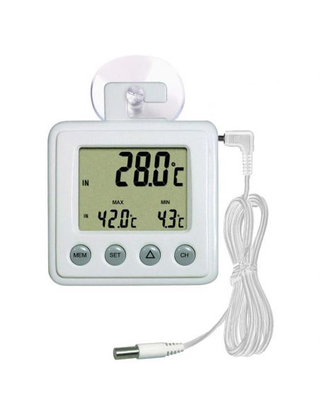Double Thermomètre int./ext. sonde amovible - Triple affichage instant./maxi/mini - Pince/Béquille/Ventouse/Aimant